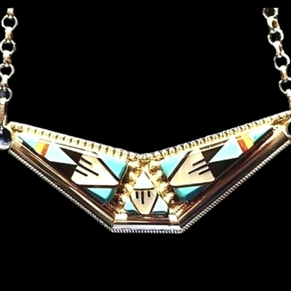 Authentic Wilson & Carolyn Niiha Zuni .925 Silver Inlay Necklace